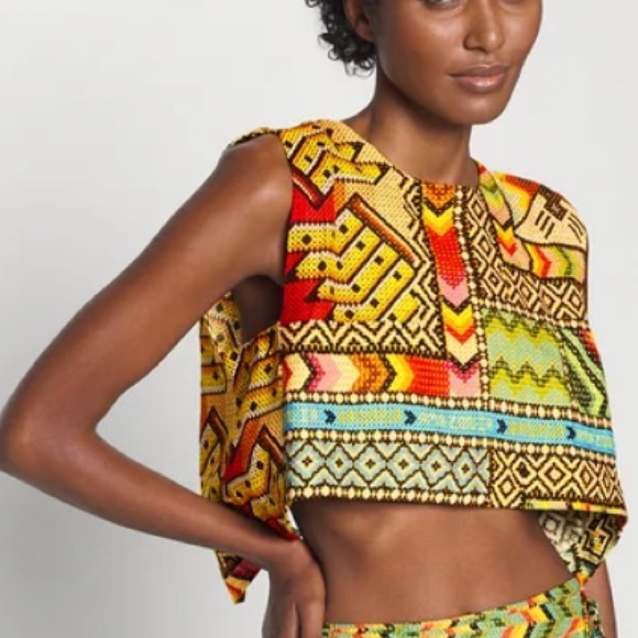 NWT FARM RIO Banana Scarves Linen Crop Top - Picture 10 of 16